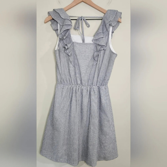 Andree By Unit Dress Women's Size‎ M Blue White Stripe Ruffle Sleeveless - Picture 8 of 8